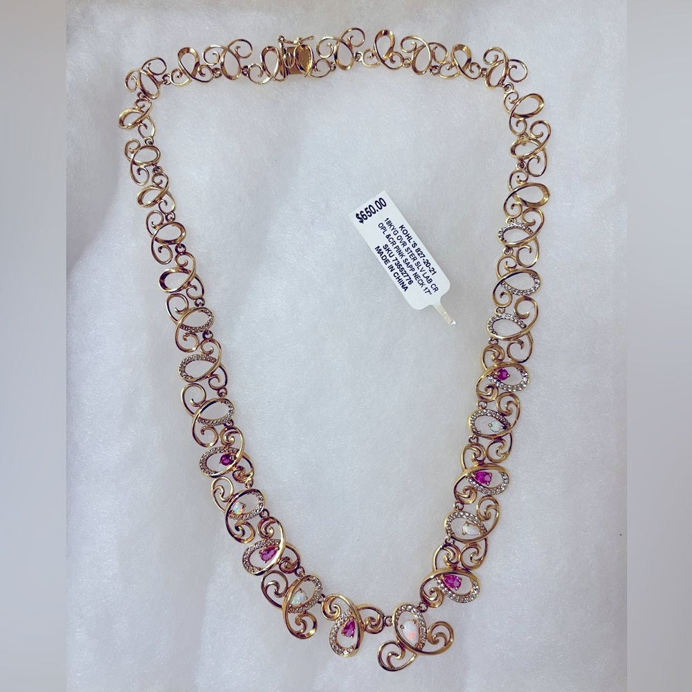 18k gold 17 inch necklace with opal and cr pink